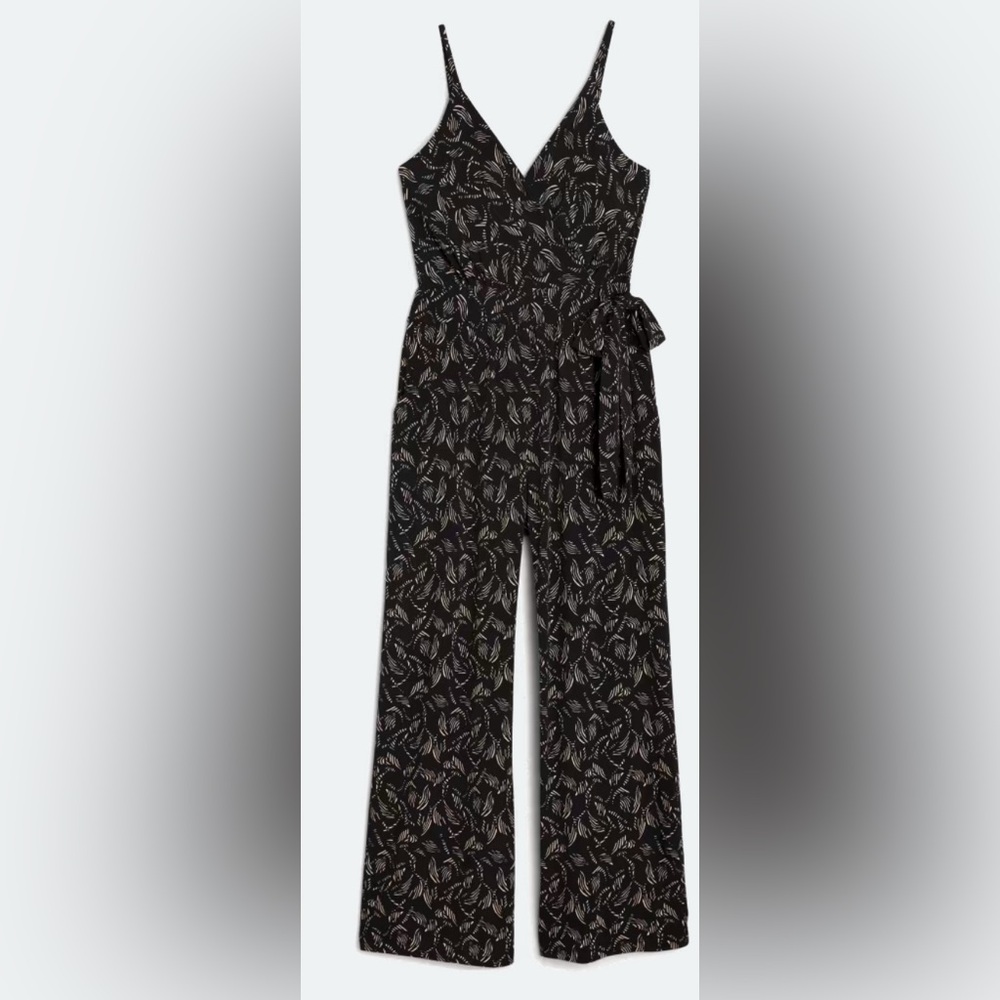 Chic Black Leaf Print Jumpsuit